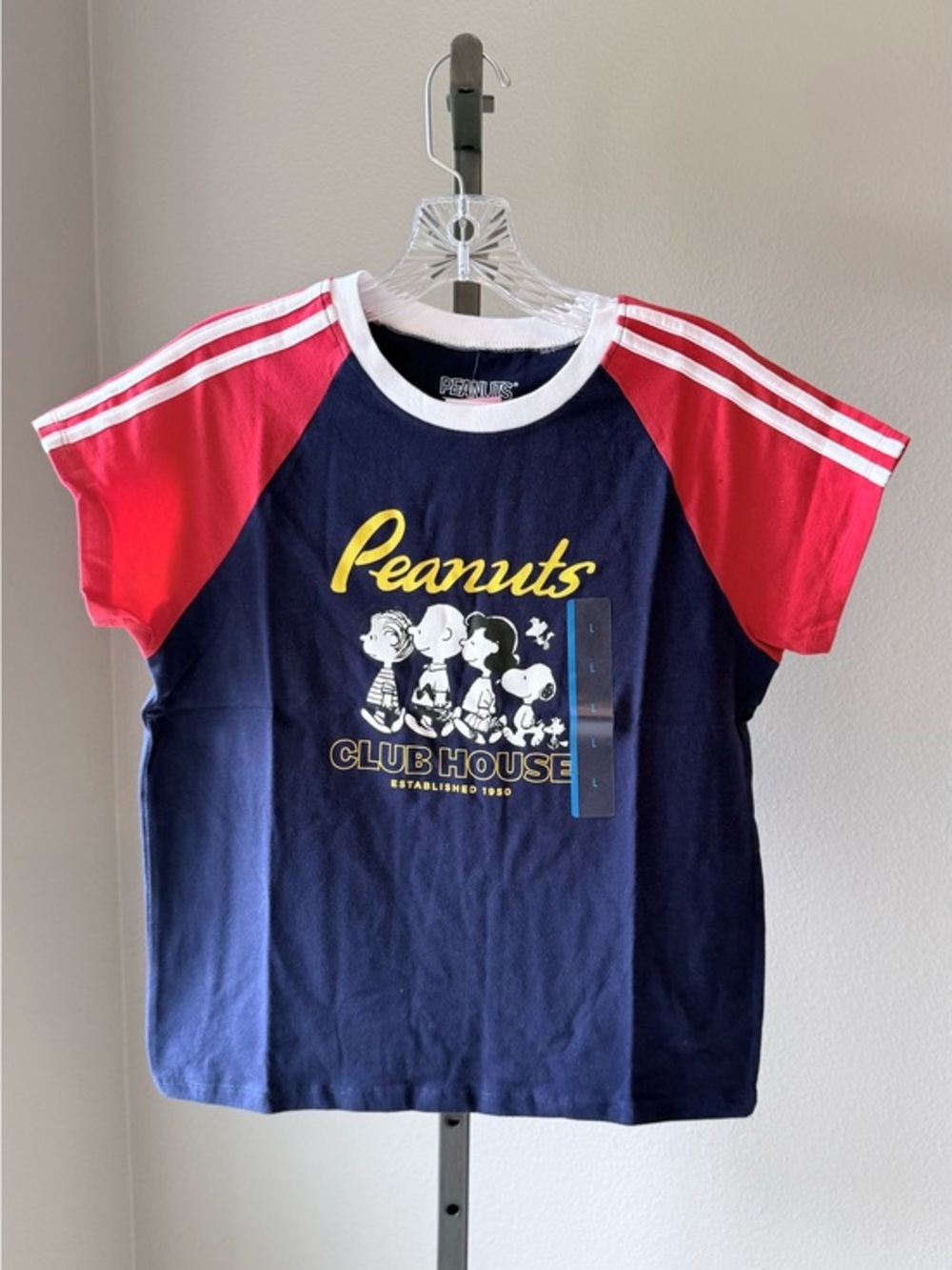 NWT Peanuts Clubhouse Snoopy Graphic Raglan T-Shirt youth Large Navy Red
